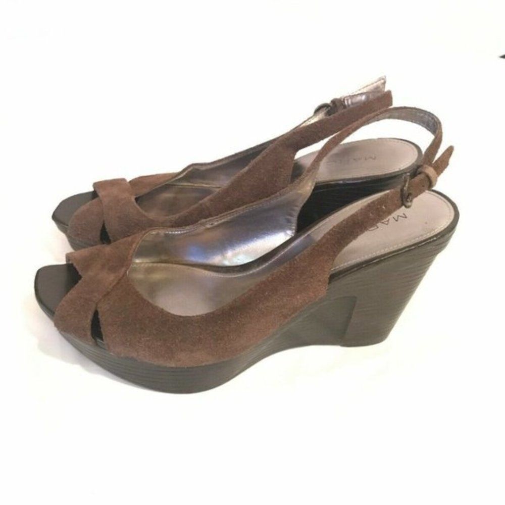 Marc Fisher Wedge Shoes Heels Sandals Brown Suede Y